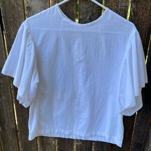 Olympia Etal Bell 100% Cotton Flutter Flounce Sleeve Blouse In White Sz S
